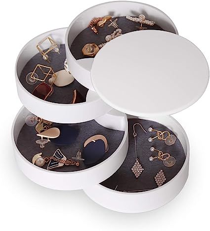 CONBOLA Jewelry Organizer, Small Jewelry Storage Box Earring Holder for Women, 4-Layer Rotating T... | Amazon (US)