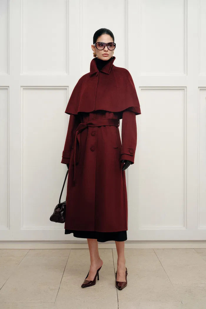 Brianna Belted Detachable Cape Trench Coat in Merino Wool Double-Face | Fabrique