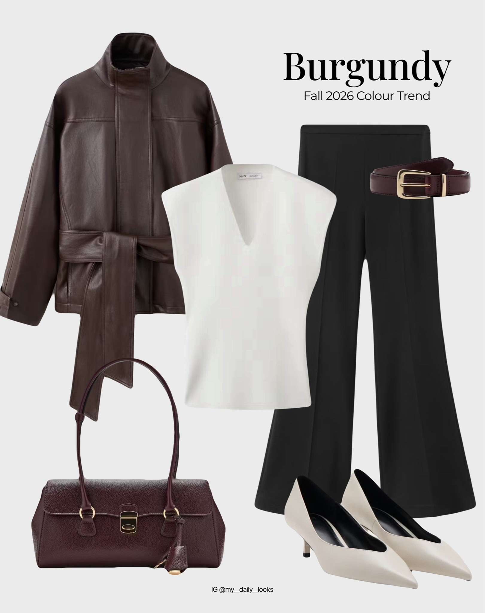 Pre-fall burgundy outfit 🖤

Tags: summer outfits, burgundy, cherry red, pre-fall, casual look, office look, leather jacket, capsule wardrobe, high street.

#LTKworkwear #LTKautumn #LTKdatenight