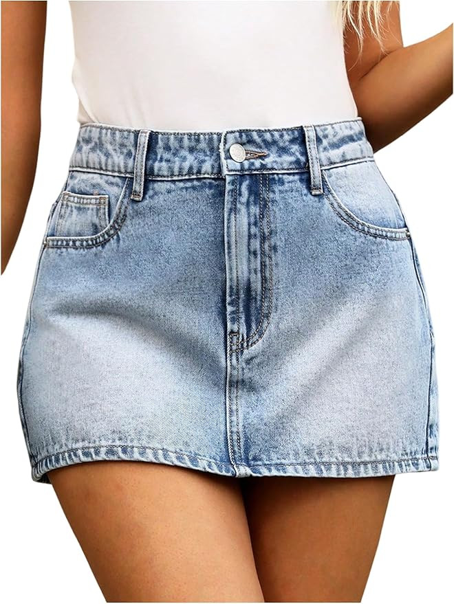 Milumia Women's Y2k Low Rise Denim Mini Skirt Casual A Line Short Jean Skirts with Pockets | Amazon (US)