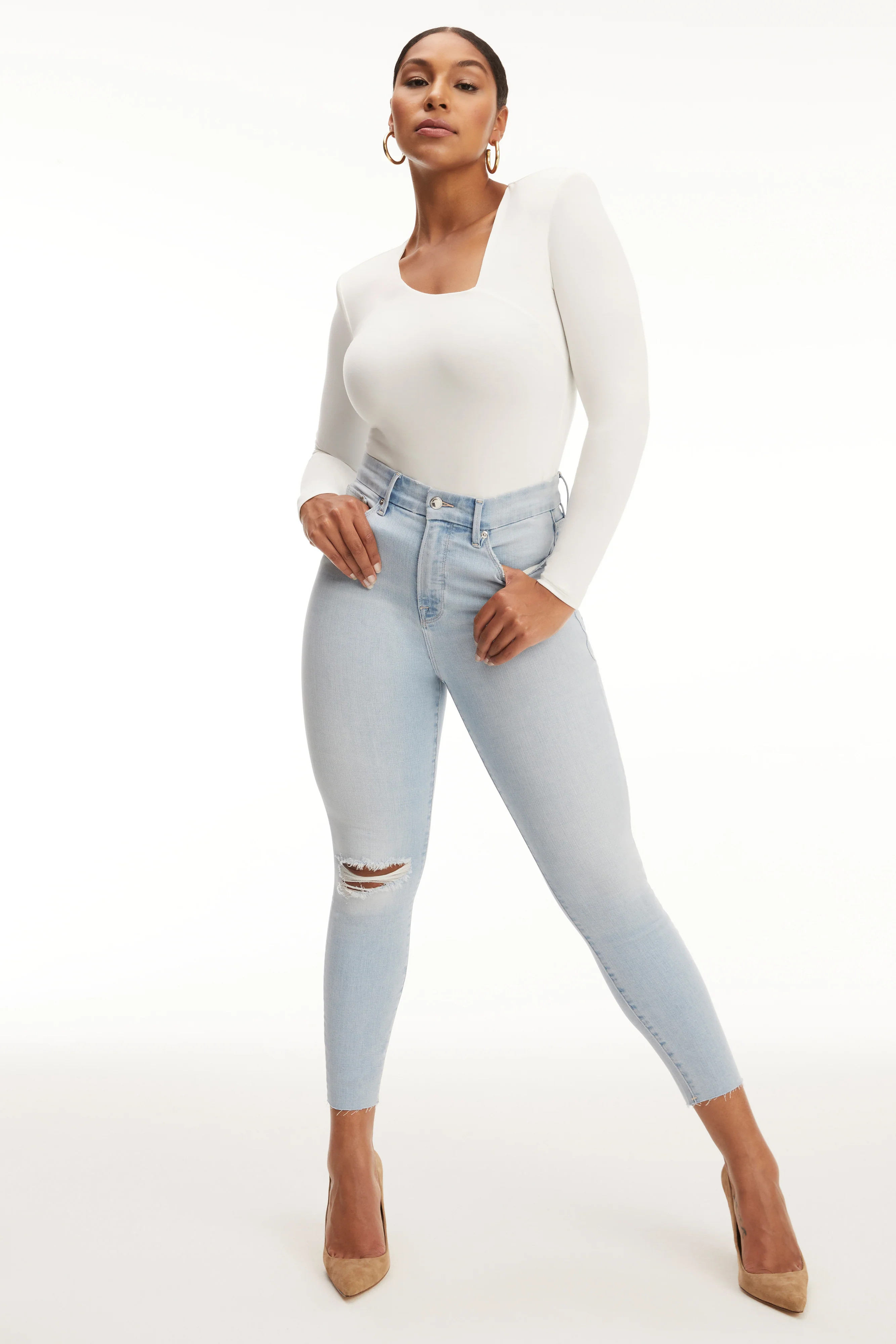 GOOD WAIST CROP RAW EDGE | BLUE679 | Good American