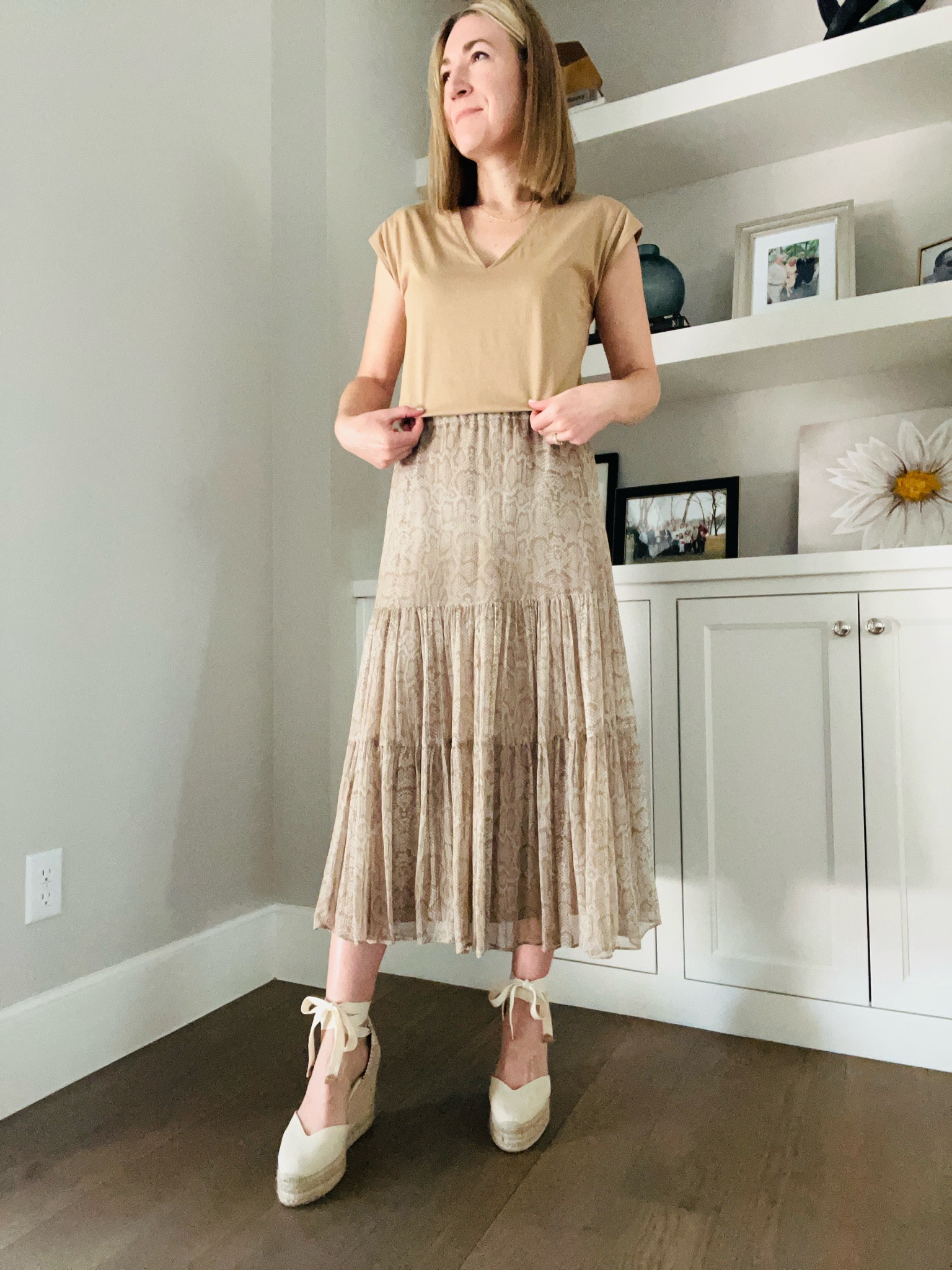 This silk skirt is old, but found a few that would give similar style vibes. 