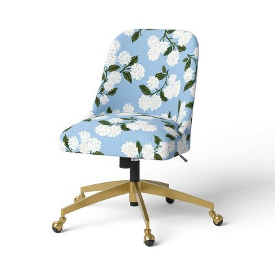 Rifle Paper Co. x Target Hydrangea Desk Chair Cornflower Light Blue: Adjustable, Armless, Metal Frame, Casters | Target