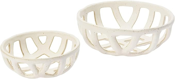 Creative Co-Op S/2 Stoneware Fruit w Reactive Glaze Basket, White, 2 | Amazon (US)