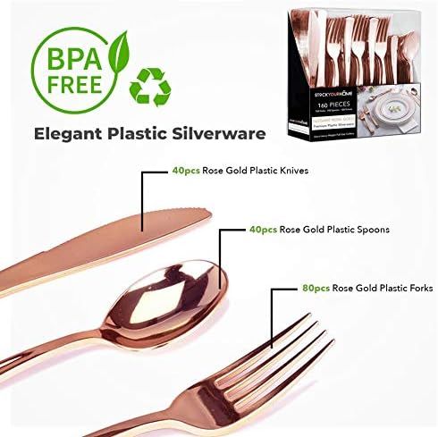 Plastic Cutlery Heavy Duty - 160 Piece Rose Gold Plastic Silverware - Rose Gold Plastic Utensils - P | Amazon (US)