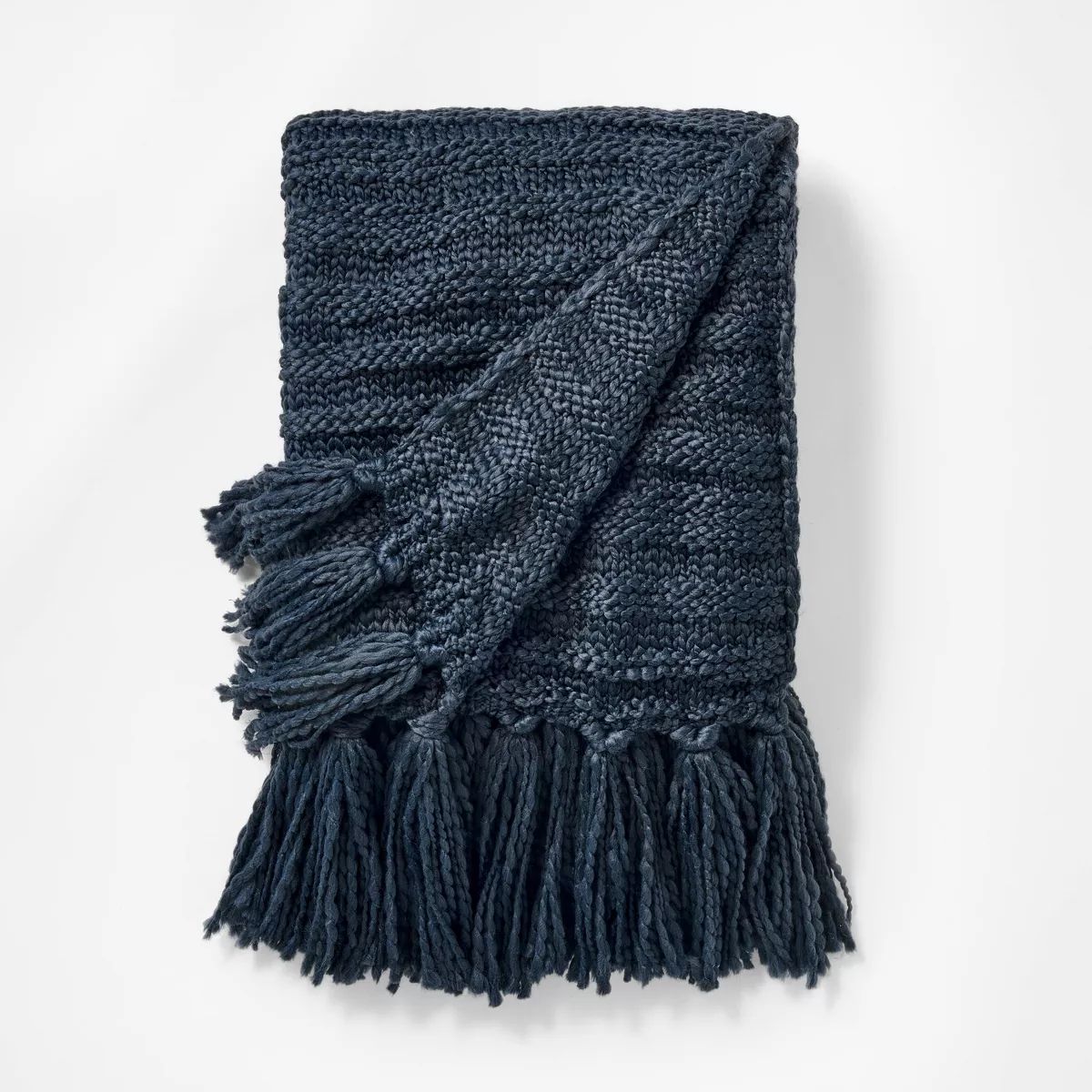 Raised Striped Chunky Knit Throw Blanket Navy - Threshold™ designed with Studio McGee | Target