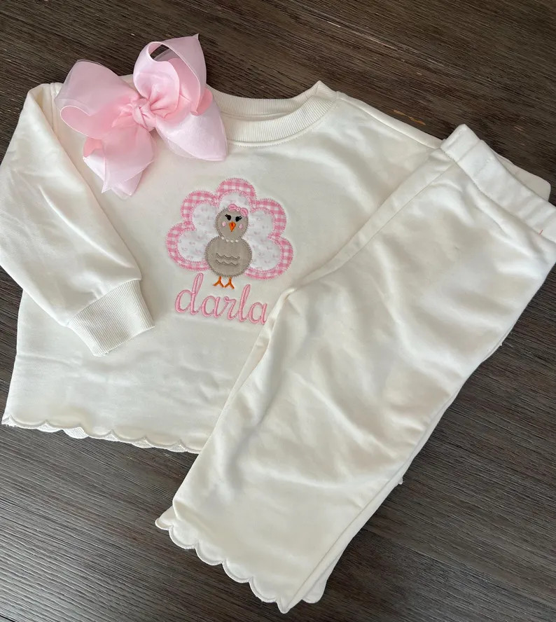 Personalized Baby Girl Thanksgiving Outfit | Embroidered Turkey Appliqué | Etsy (US)