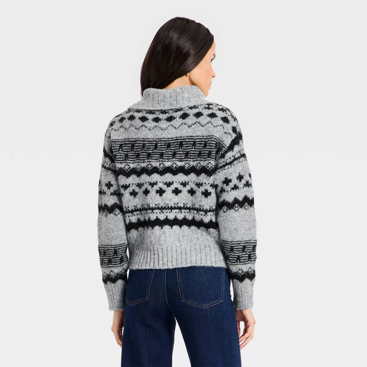 Women's Fairisle Henley Shawl Sweater - Universal Thread™ Dark Gray L | Target