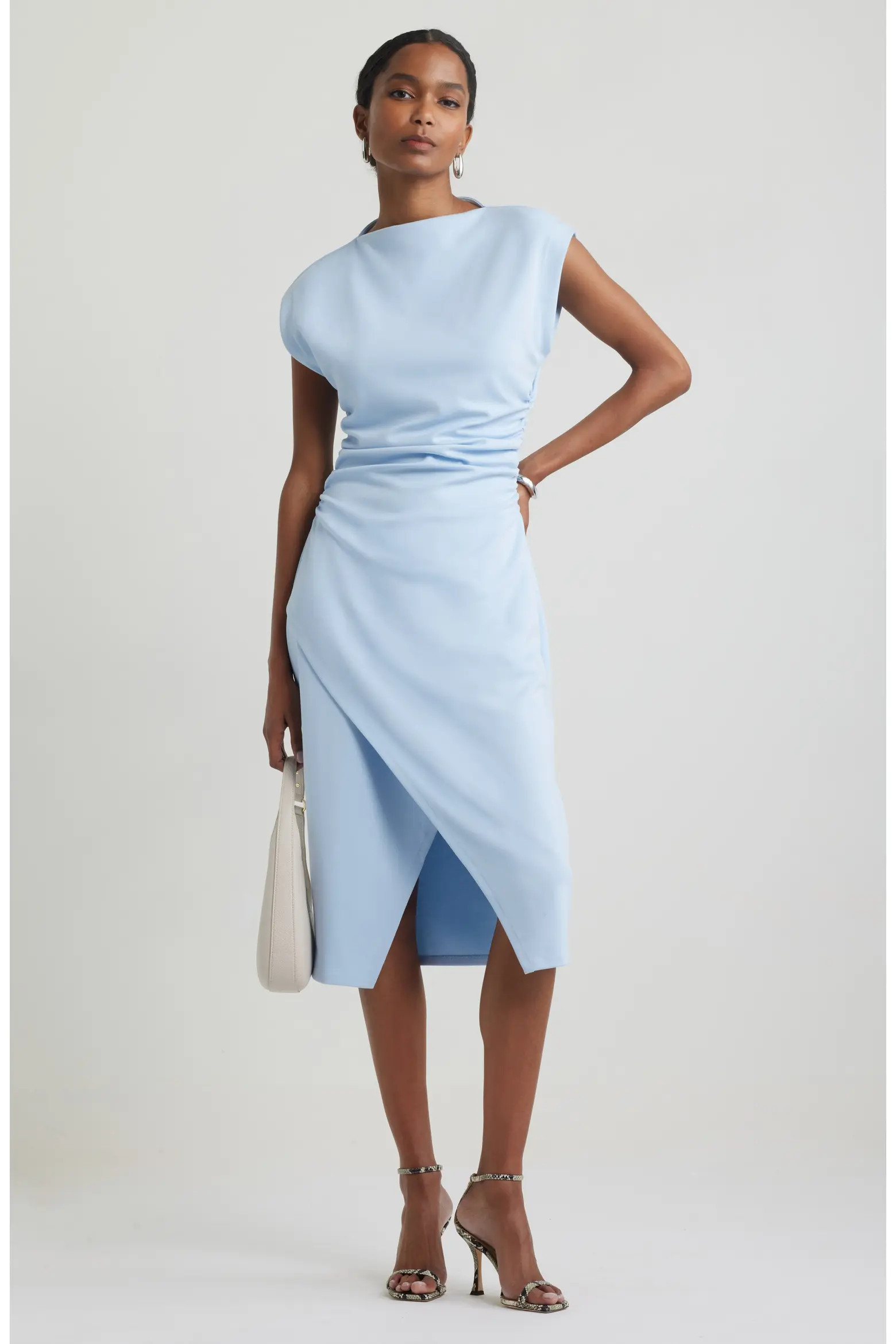 Ruched Funnel Neck Midi Dress (Women) | Nordstrom | Nordstrom