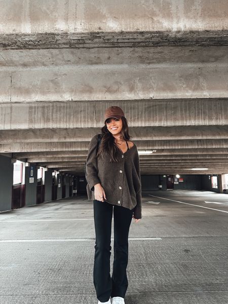 Quince cashmere cardigan, slim boot cut black pants, brown hat, white Nike sneakers use discount code INFG-ASHLEYMARIE10 at quince 

#LTKSeasonal #LTKGiftGuide #LTKHolidaySale