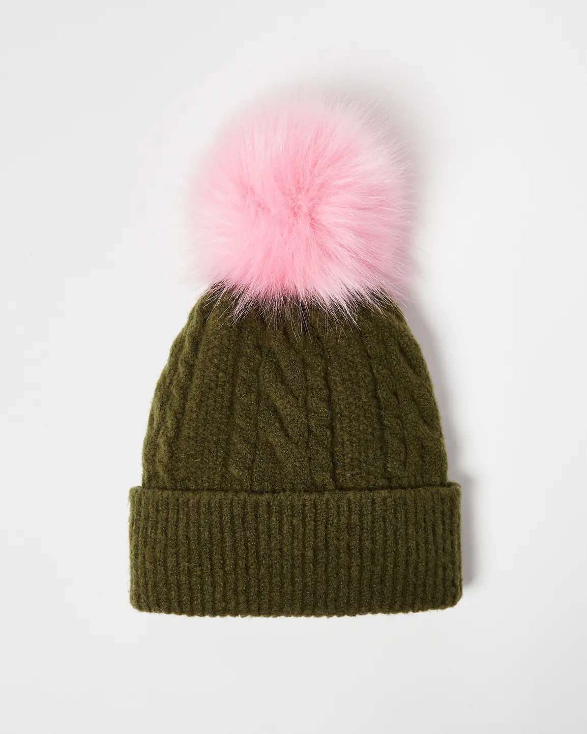Khaki Green Cable Pom Knitted Hat | Oliver Bonas (Global)