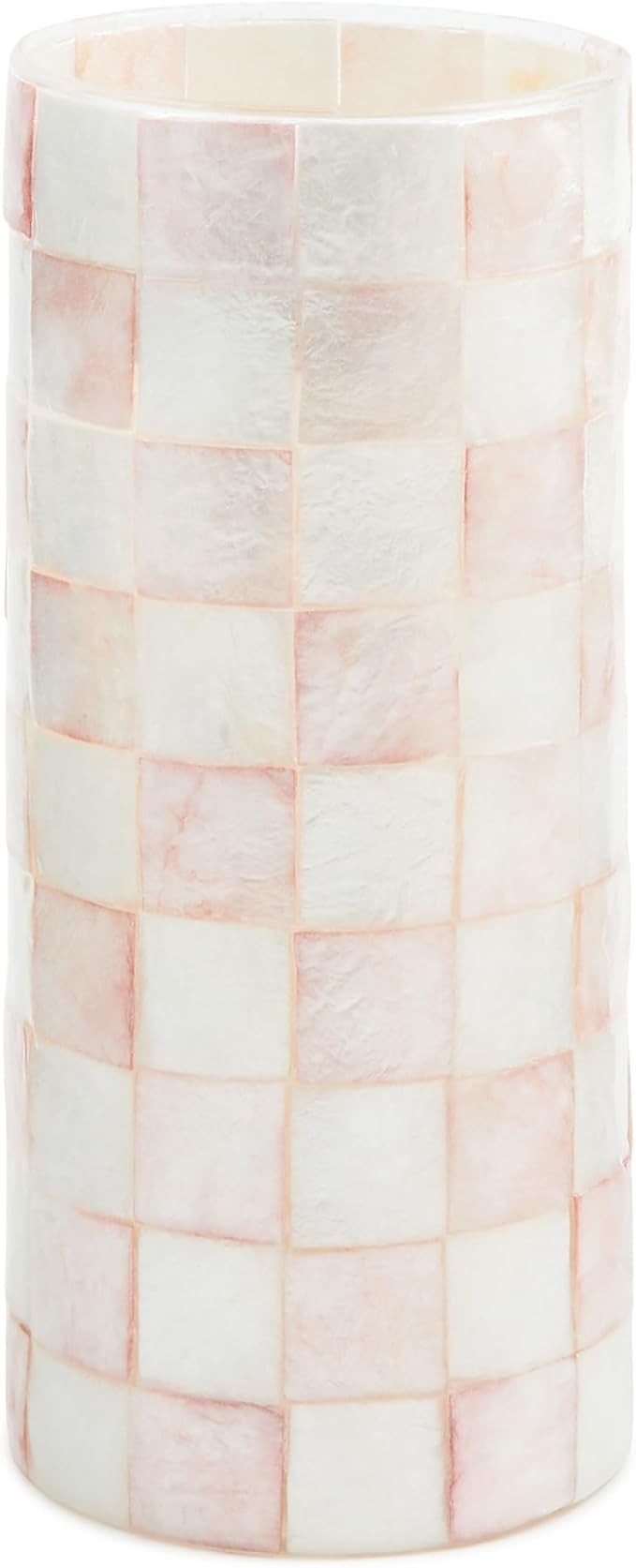 MACKENZIE-CHILDS Capiz Small Vase, Unique Flower-Vase Decor, Pink-and-White Rosy Check | Amazon (US)