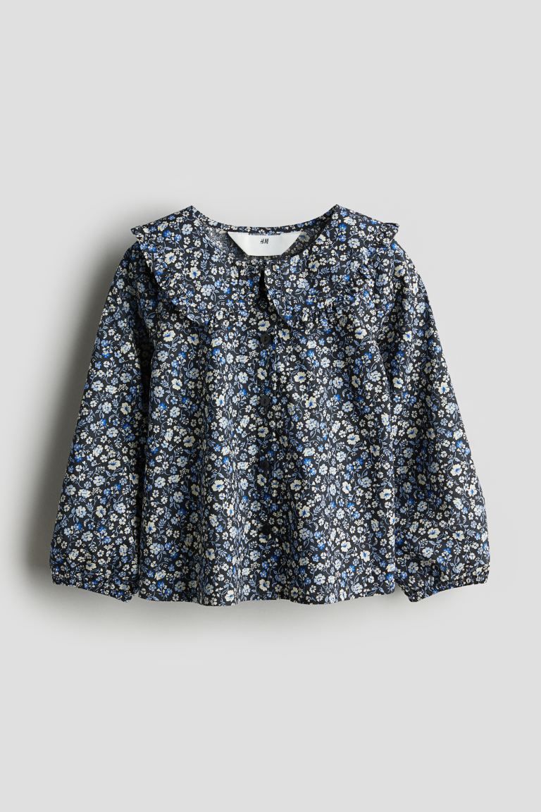 Blouse with Collar - Dark gray/floral - Kids | H&M US | H&M (US + CA)
