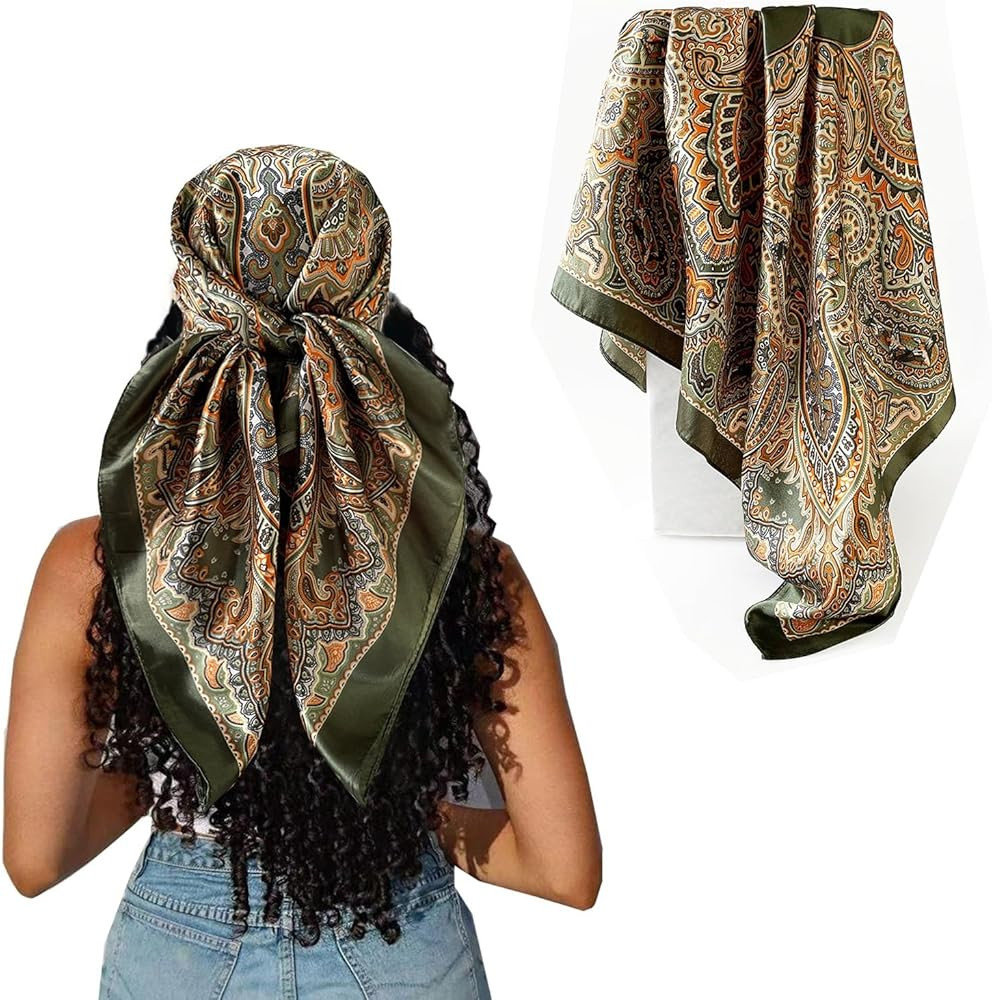 Hexchasty Bufanda de 35" de Seda Satinada para la Cabeza, Tipo Pañuelo para el Cabello, Bufanda ... | Amazon (US)