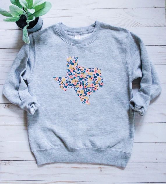 Texas Toddler Sweatshirt - Kids Crew Neck - Texas Kids Gift - Floral Texas Sweatshirt - More Fabr... | Etsy (US)