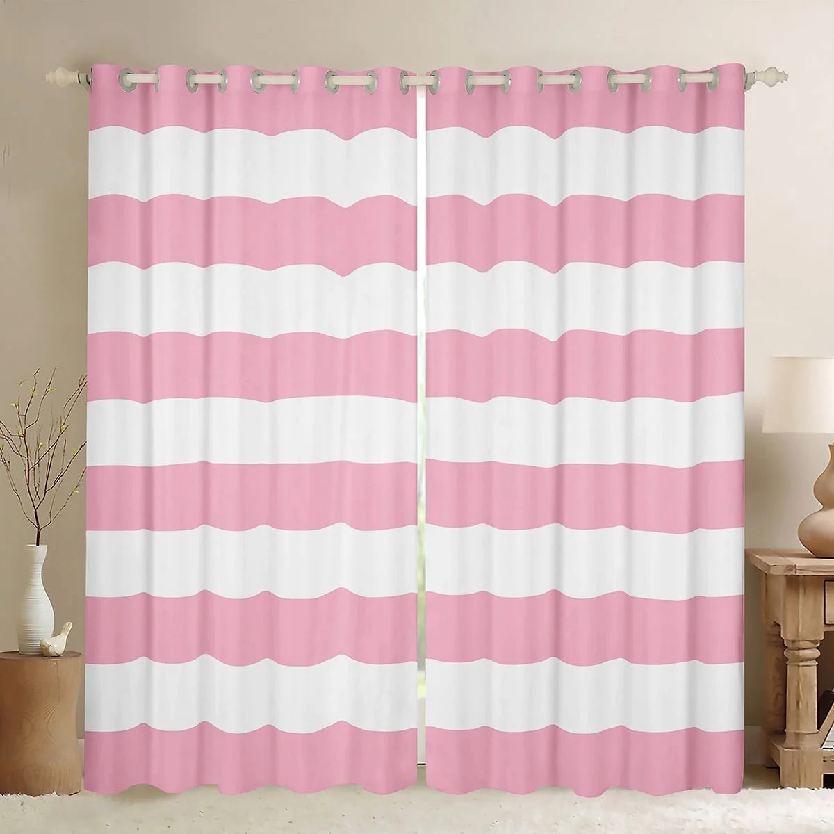 Feelyou White Pink Stripes Curtains Pack of 2 (42x84 Each), Chic Geometric Curtains Blackout, Abs... | Walmart (US)