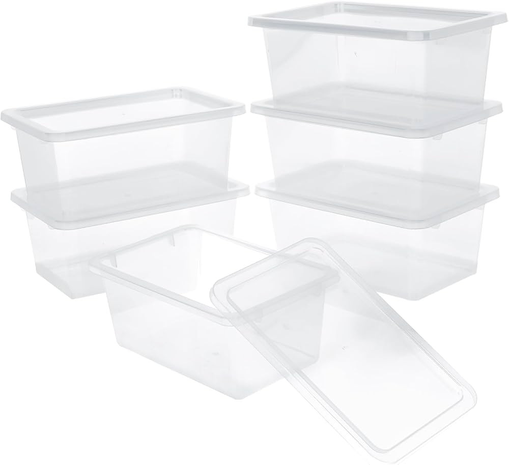 Plastic storage bins with lids, 6 Pack Stackable storage containers,5 Qt Clear storage organizer ... | Amazon (US)