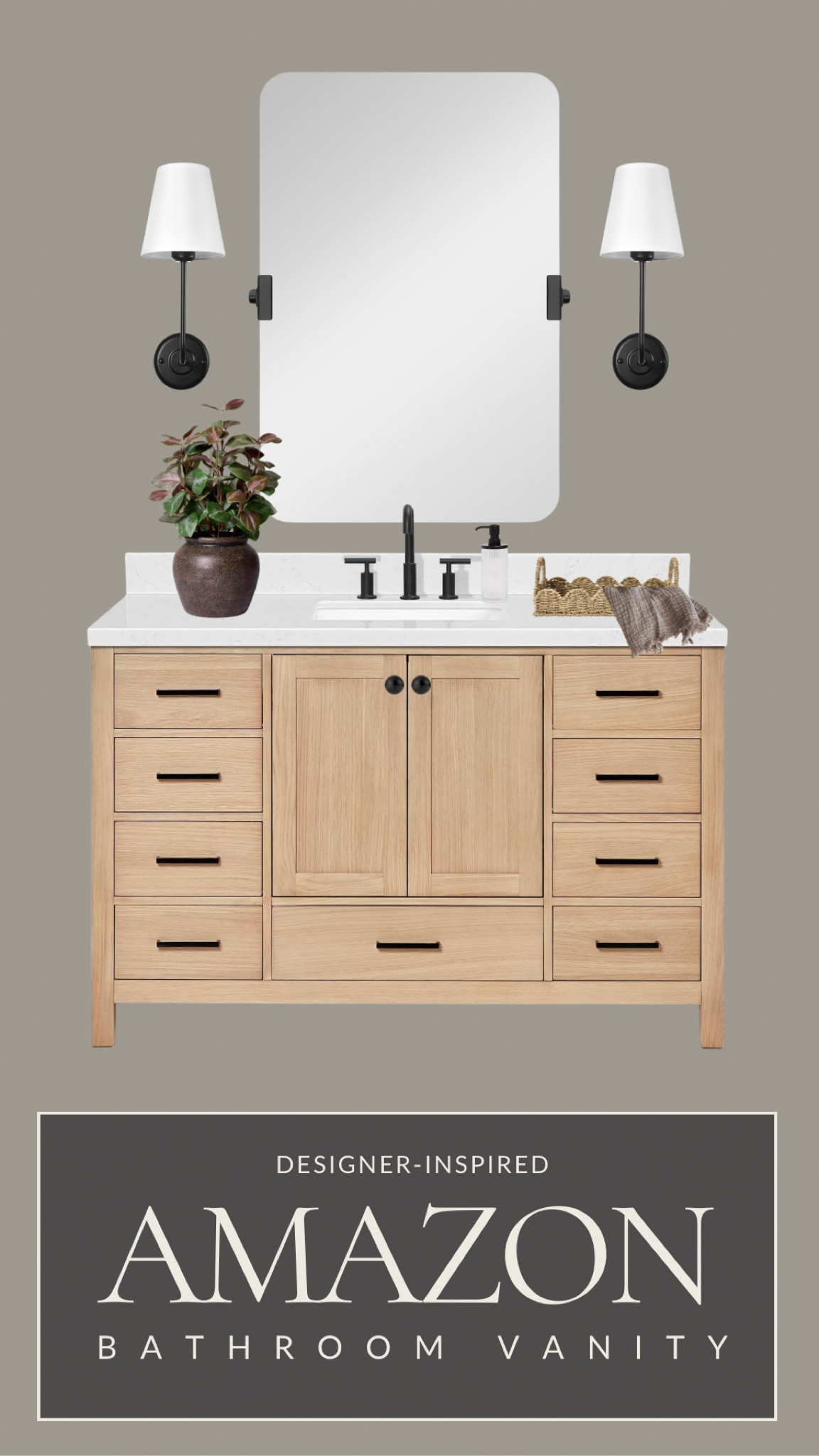 Bathroom vanity, frameless pivot wall mirror, and sconces from Amazon 

#LTKHome #LTKStyleTip