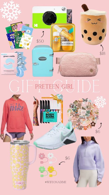 Gift guide for preteen girl, gifts for girls, gift guide for girls, Nike sneakers, lululemon sherpa belt bag, sol de janeiro, skincare, skincare fridge, Nike hoodie, body markers for tattoos, Stanley cup and accessories 

#LTKCyberWeek #LTKHoliday #LTKGiftGuide
