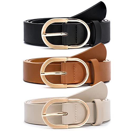 VONMELLI 3 Pack Women's Belts for Jeans Pants Fashion Gold Buckle Ladies Dress Belt | Amazon (US)