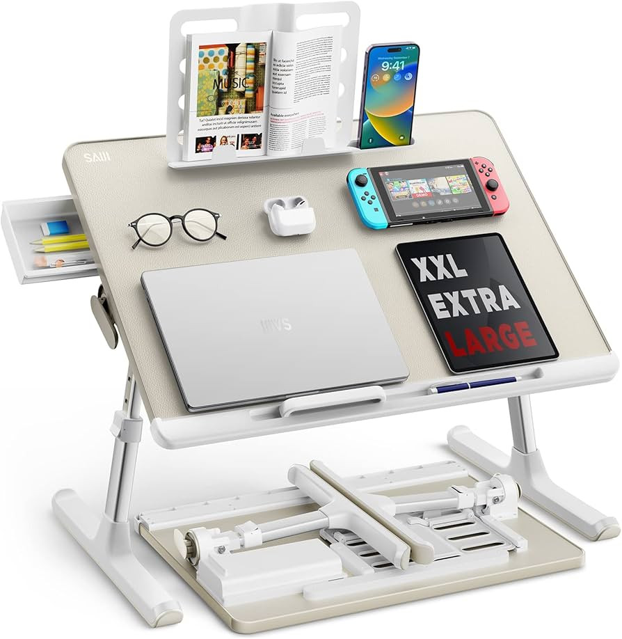 Laptop Bed Tray Table, SAIJI Adjustable Bed Desk for Laptop, Foldable Laptop Stand with Storage D... | Amazon (US)