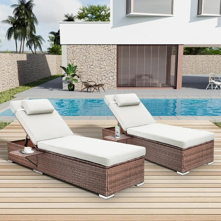 Wiilayok Outdoor Chaise Lounge Set of 2,Rattan Wicker Chaise Lounge with Adjustable Backrest, Out... | Walmart (US)