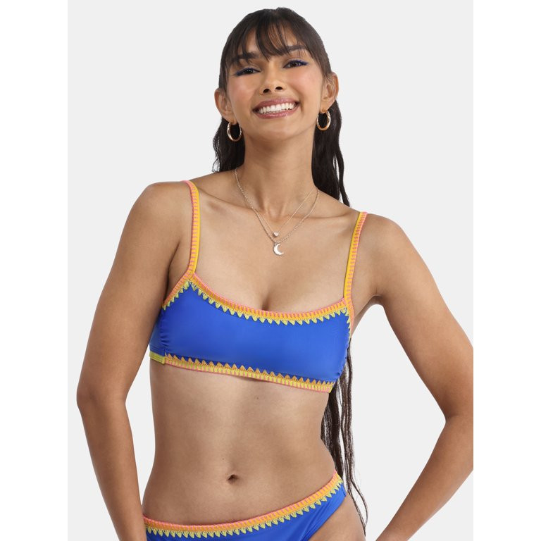 No Boundaries Women's Stitched Trim Bralette Swim Top, Sizes XXS-XXL - Walmart.com | Walmart (US)