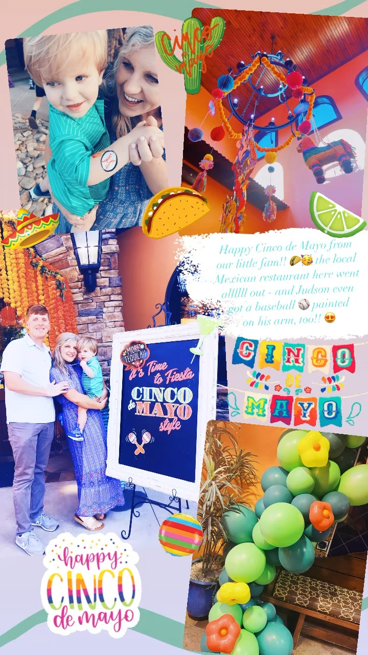 Happy Cinco de Mayo from our little fam!! 🌮🥳 the local Mexican restaurant here went allllll out - and Judson even got a baseball ⚾️ painted on his arm, too!! 😍