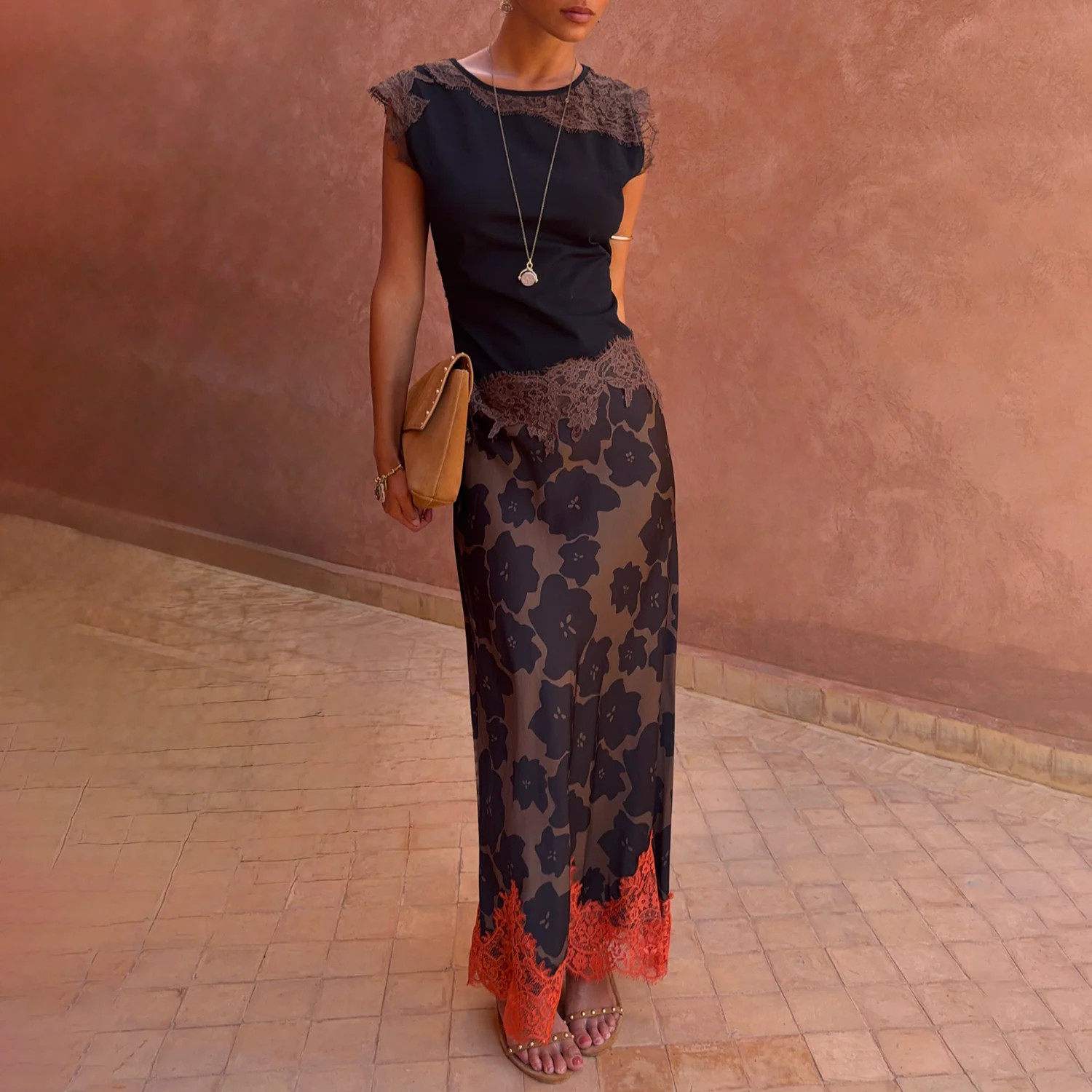Tan Jaden Floral Midi Meava Skirt | Never Fully Dressed US