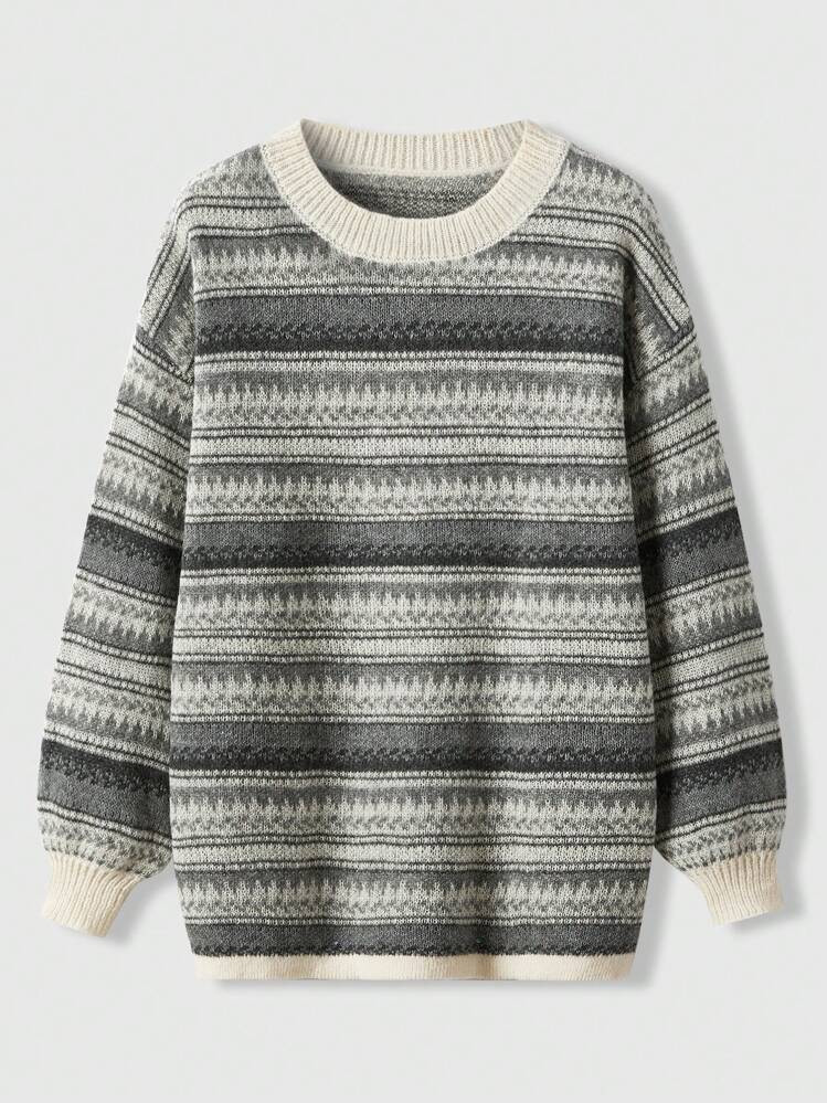 ROMWE Academia Geo Pattern Drop Shoulder Sweater | SHEIN