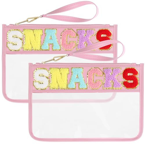 TESAFNG 2 PCS Snack Bags Clear Pouch Travel Makeup Bag Chenille Letter Bags for Zipper Pouch Clear Cosmetic Bag Clear Tote Bag Makeup Travel Bag for Women Girls (Pink+Pink) | Amazon (US)