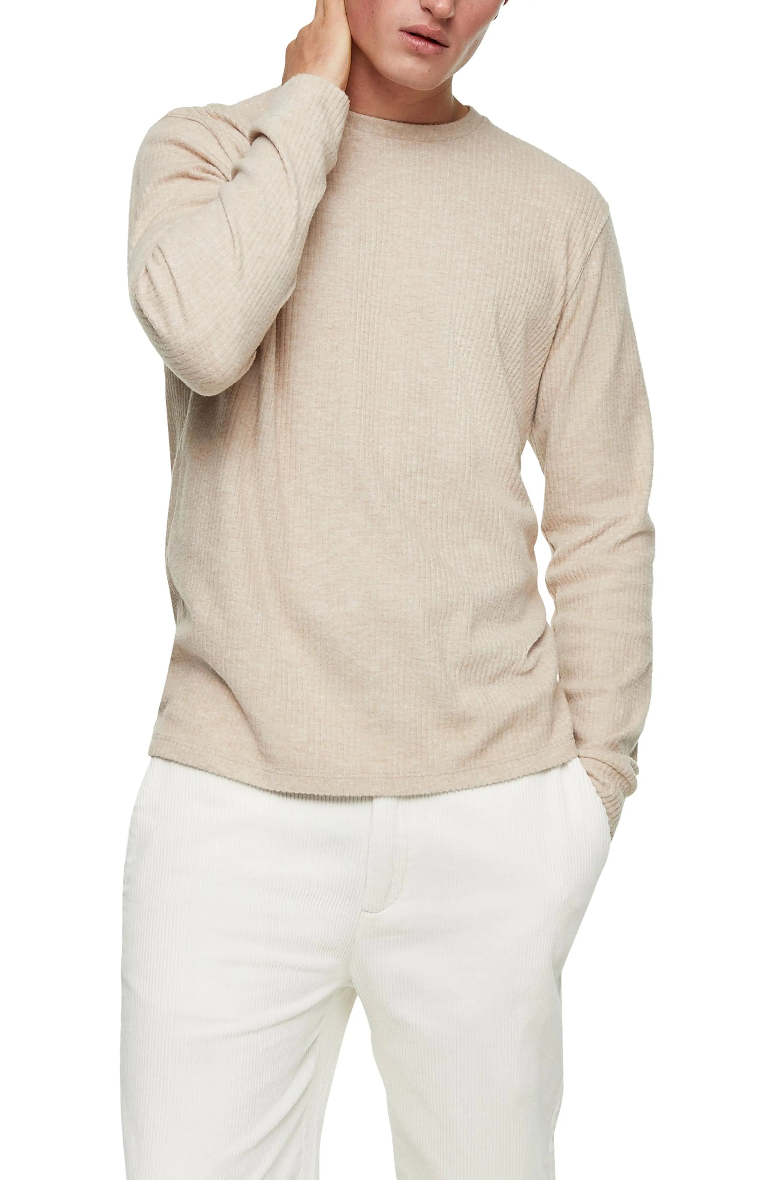 Men's Topman Long Sleeve Rib T-Shirt, Size Small - Beige | Nordstrom