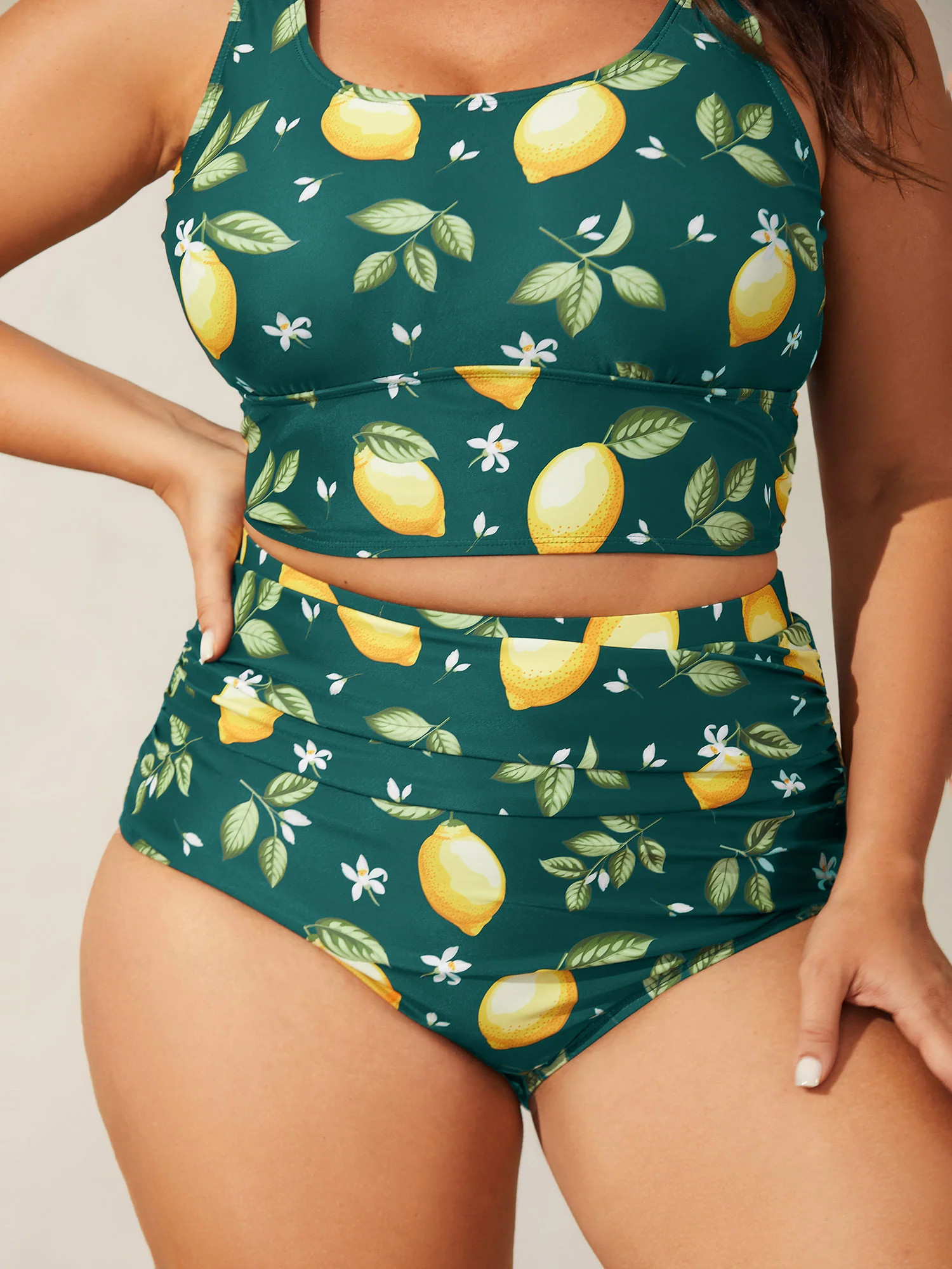 Lemon Print Pleated Tight-Fit Swim Bottoms | Bloomchic