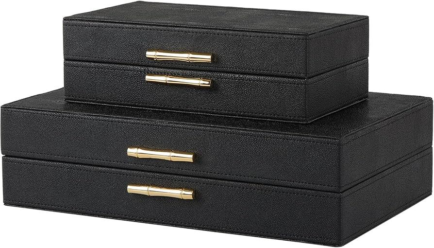 ZIKOUL Modern Decor Box Black Shagreen Leather Decorative boxes with lids for Home Decor Wooden B... | Amazon (US)