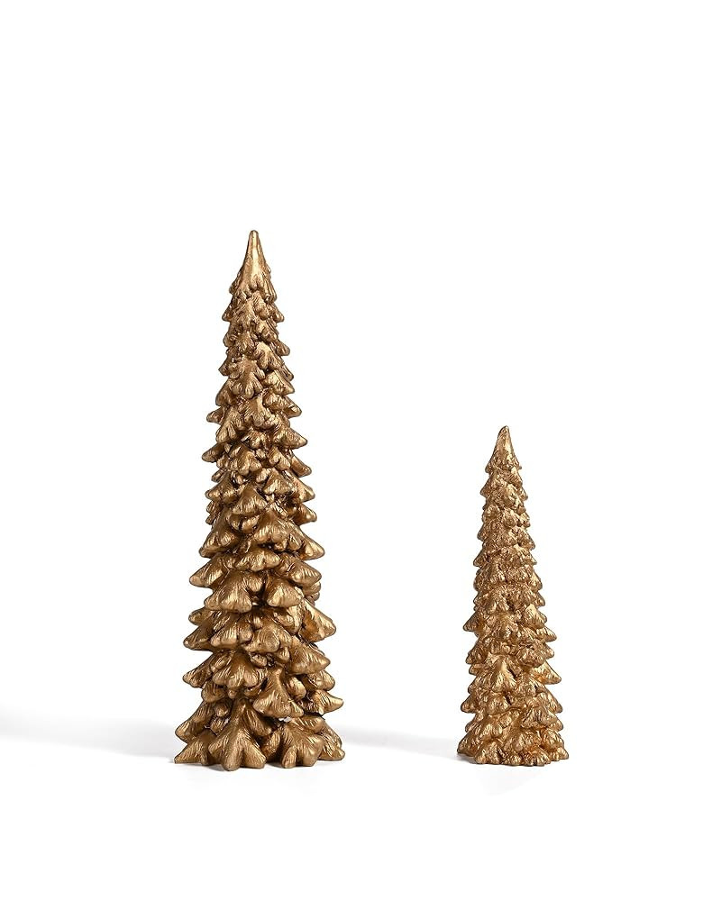 RM ROOMERS Christmas Tree Figurines, 2Pcs Christmas Trees Resin Distressed Gold Table Top, Small ... | Amazon (US)