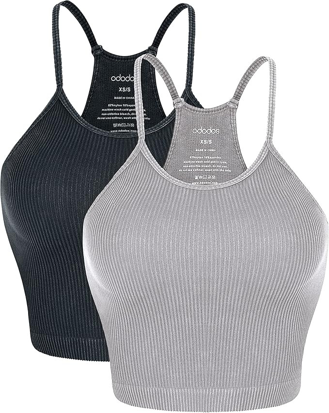 ODODOS Women's Crop 3-Pack Washed Seamless Rib-Knit Camisole Crop Tank Top | Amazon (US)