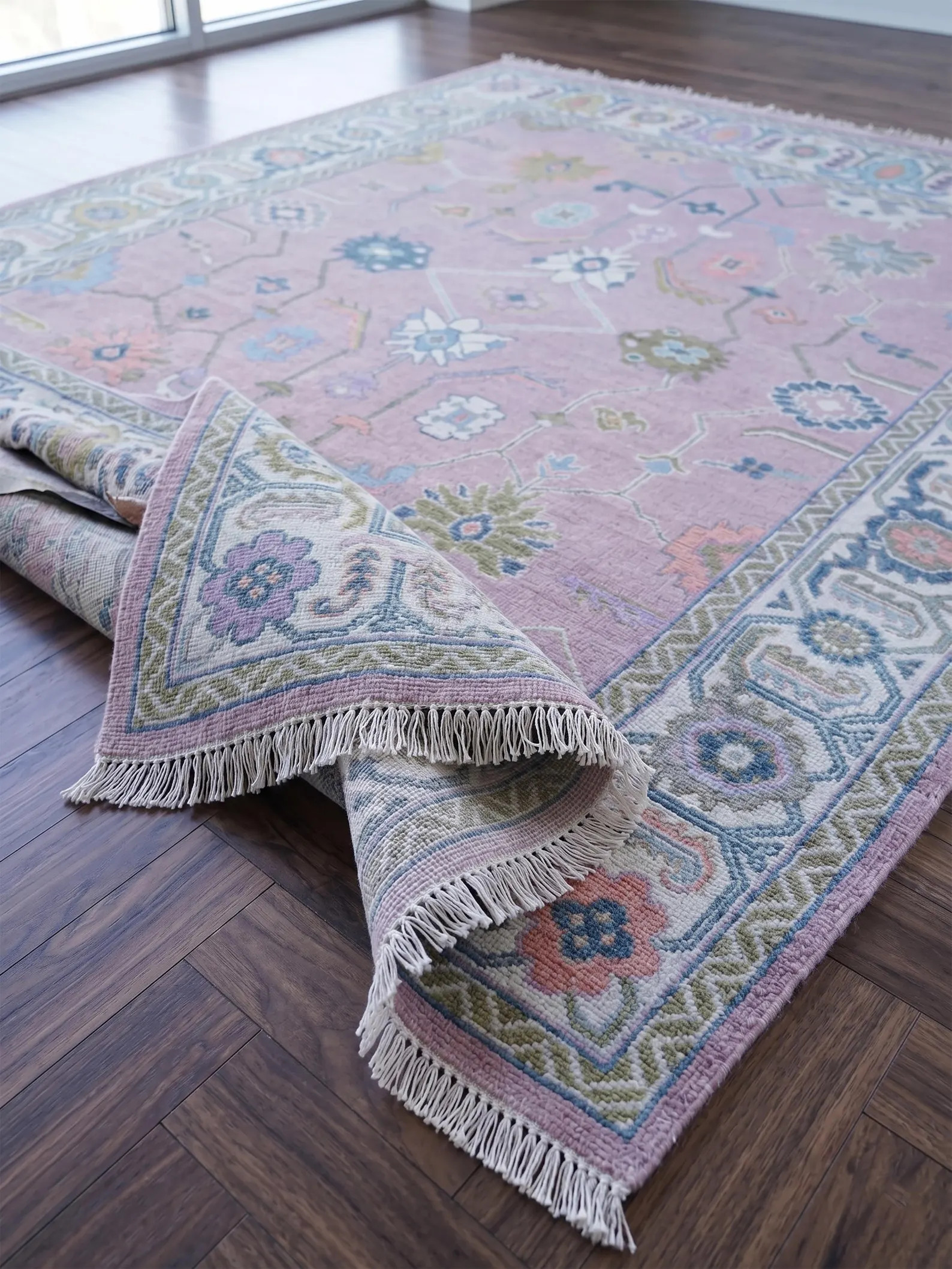 9x12 Lavender Oushak Rug, Light Blue Border Hand Knotted Wool Area Rug, Pastel Floral Turkish Car... | Etsy (Global)