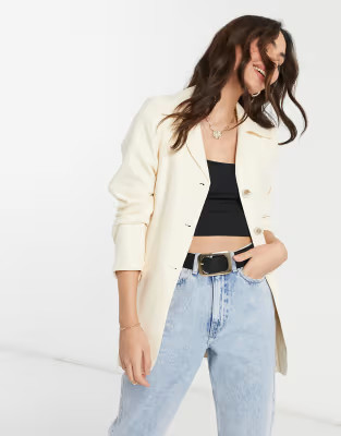 Unique21 belted wool blazer in off white | ASOS (Global)