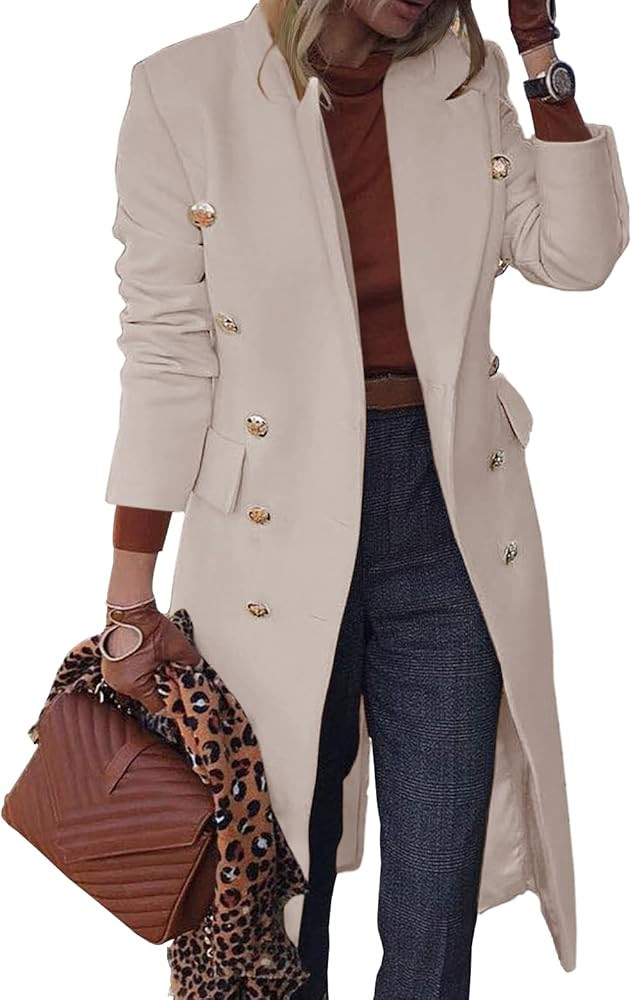 IDEALSANXUN Long Wool Coats for Women Fall Winter Trench Coat Double Breasted Dressy Jackets | Amazon (US)