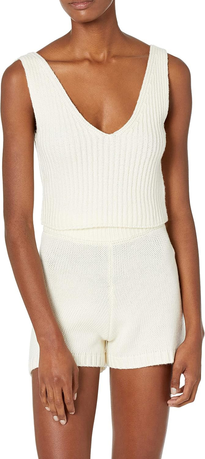 The Drop Womens Sylvie Double V-neck Textures Rib Cropped Sweater Tank | Amazon (US)