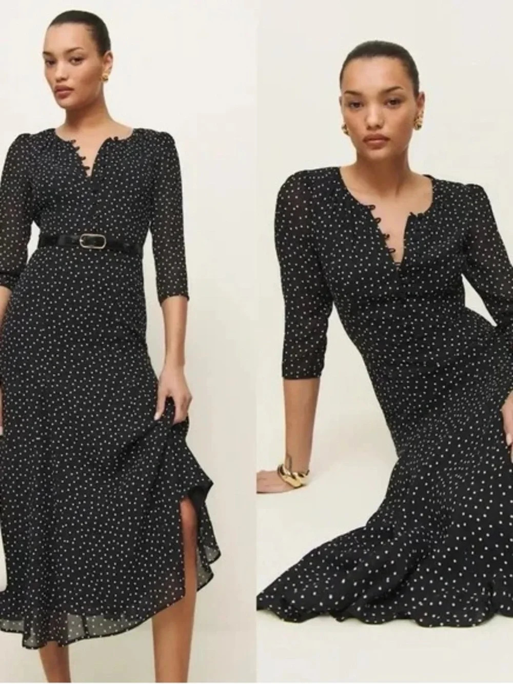 Reformation Black Polka Dot Midi Dress | Poshmark