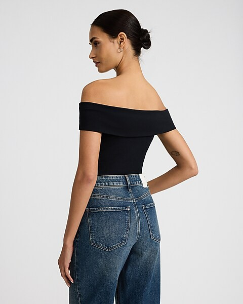 Body Contour Stretch Cotton Off The Shoulder Bodysuit | Express