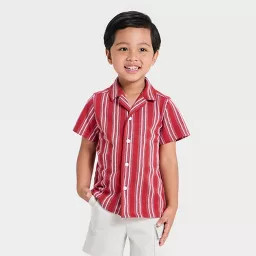Toddler Boys' Short Sleeve Vacation Knit Button-Down Jacquard - Cat & Jack\u2122 Red 12M | Target