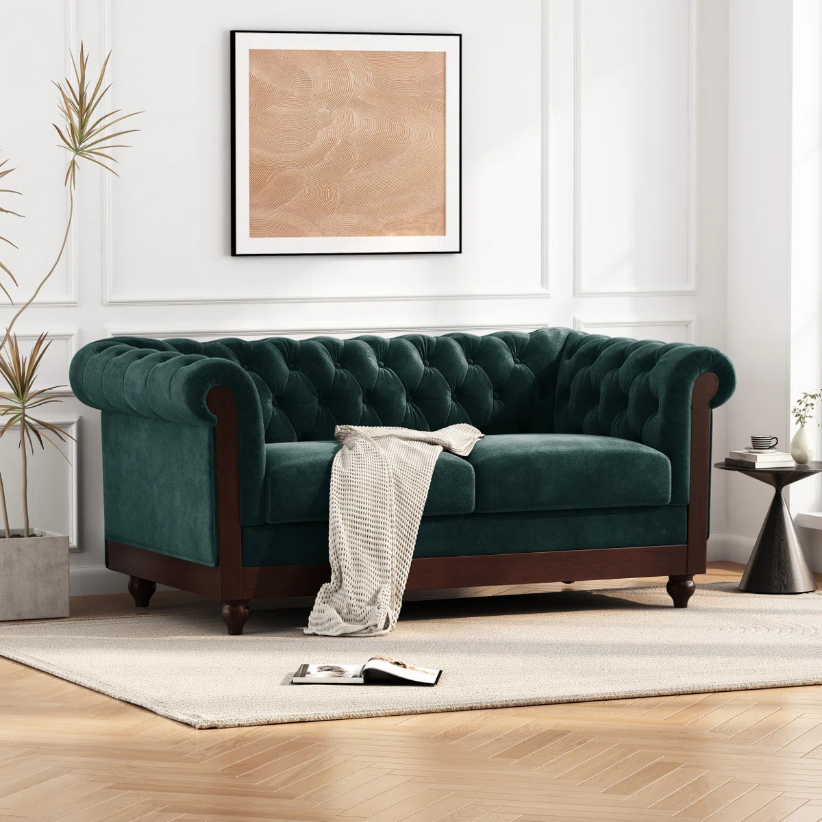 Monahans Chesterfield Velvet Loveseat, Rolled Arm Sofa With Diamond Tufting | Wayfair North America