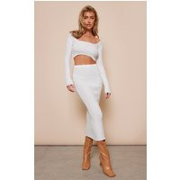 White Wide Rib Knit Midaxi Skirt | PrettyLittleThing CAN