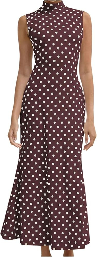 Milumia Women's Polka Dots Maxi Tank Dress Vintage Mock Neck Long Dresses | Amazon (US)