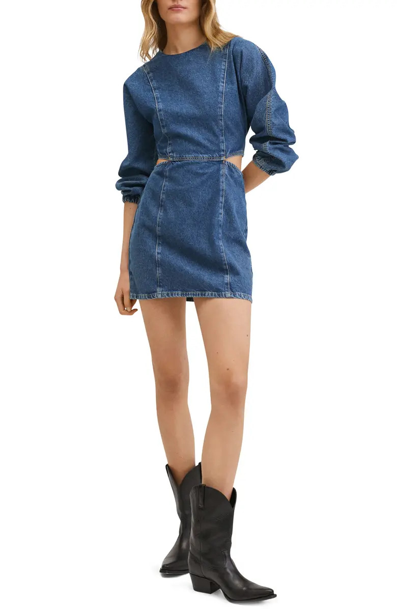 MANGO Long Sleeve Cutout Denim Minidress | Nordstrom | Nordstrom