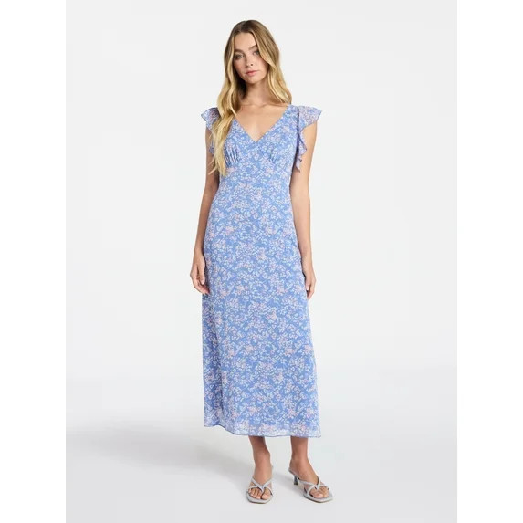 No Boundaries Flutter Sleeve Midi Dress, Women's XXS-XXL | Walmart (US)