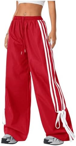 Women's Y2K Baggy Bow Wide Leg Pants Striped Track Elastic Waist Long Sweatpants Parachute Pants | Amazon (US)
