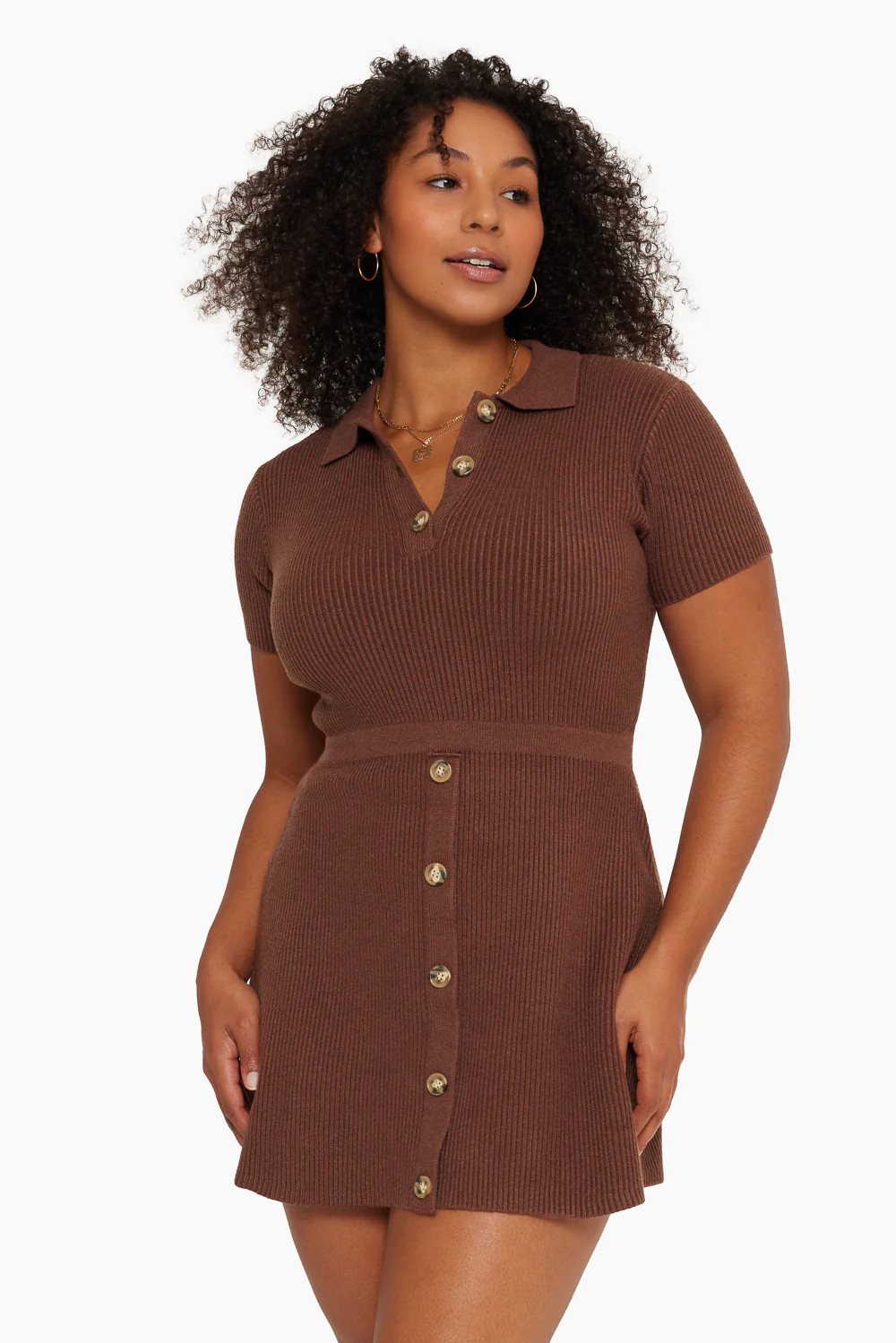 RIB KNIT POLO KNIT DRESS - CHOCOLATE | SET Active